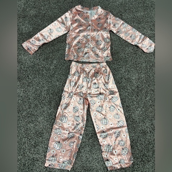 Pajamas Toddler Pumpkin Pajama Set Long Sleeve Shirt Pants Fall 2 Piece Satin - Picture 1 of 2